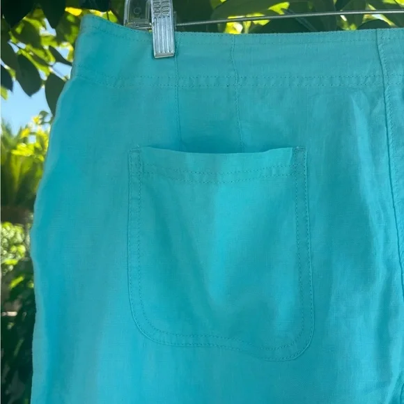 Chico’s Turquoise 100% Linen Wide Leg Flat Front Four Pocket Pants Size Large - Picture 4 of 10